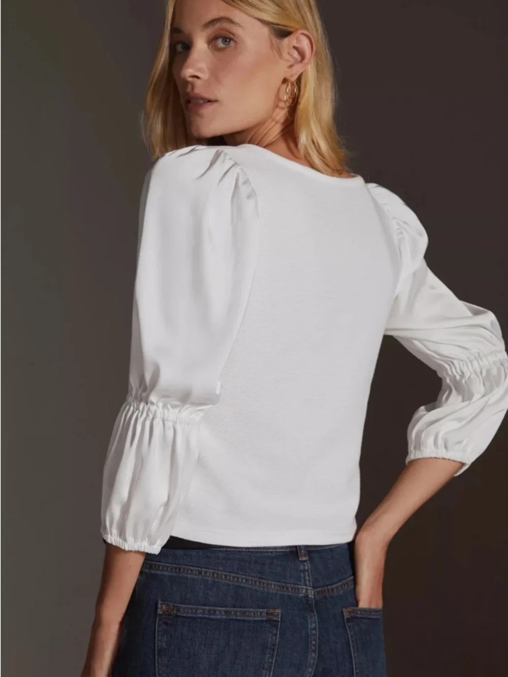 Anthropologie Maeve Ribbed Tiered Sleeve Top size XS white